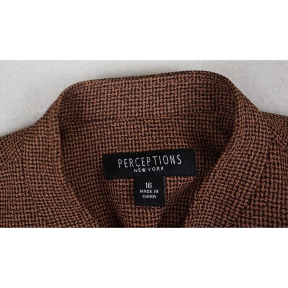 PERCEPTIONS - WMOEN'S BROWN PLAID UNLINED BLAZER SUIT JACKET - SIZE 16 - Picture 3 of 5